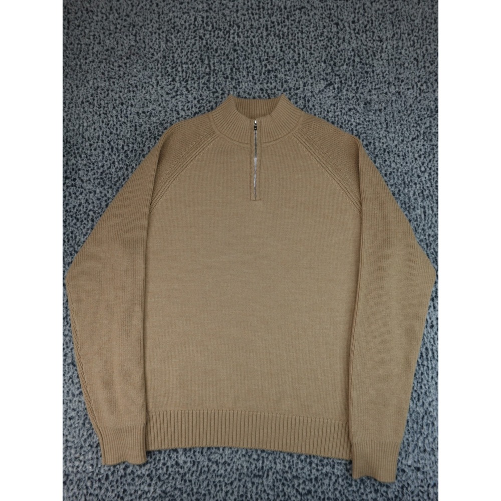 American Tall Quarter Zip Sweater Mens XL Tall Tan Mock Neck Raglan Pullover